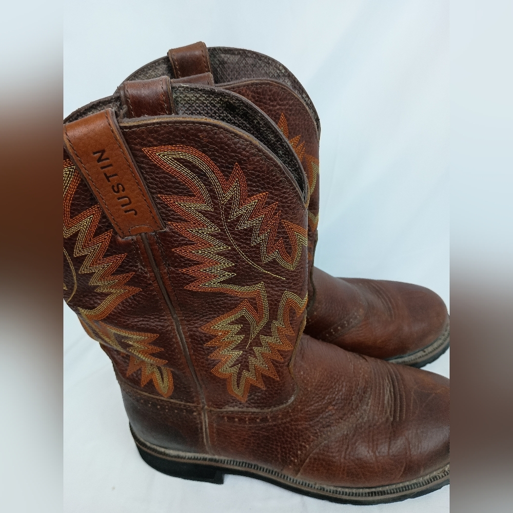 Justin Boots Cowboy Rich Brown Western Boots with Gold Stitching‎ (#10)